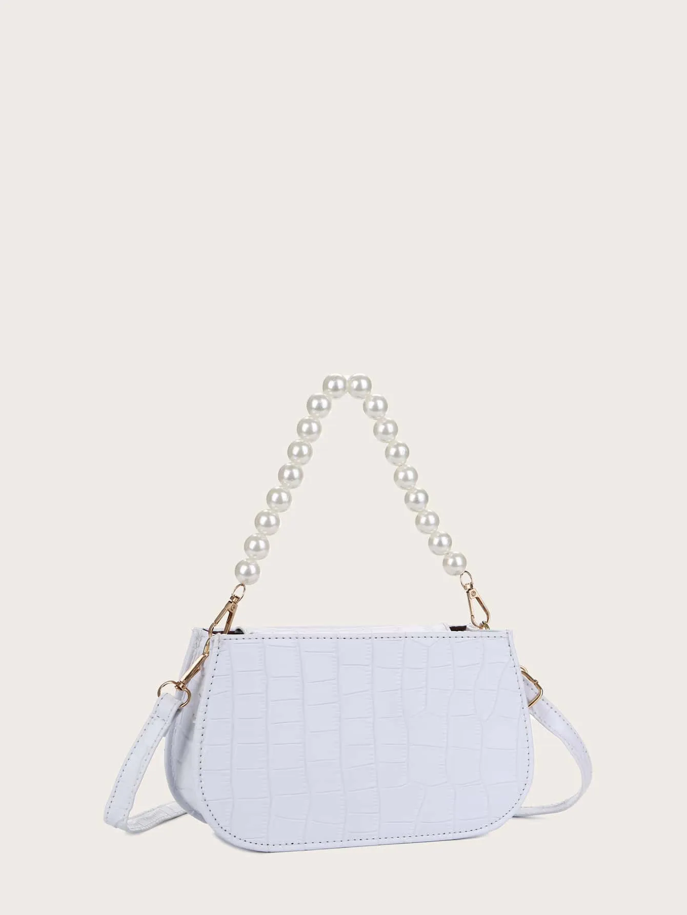 Croc Embossed Faux Pearl Strap Shoulder Bag