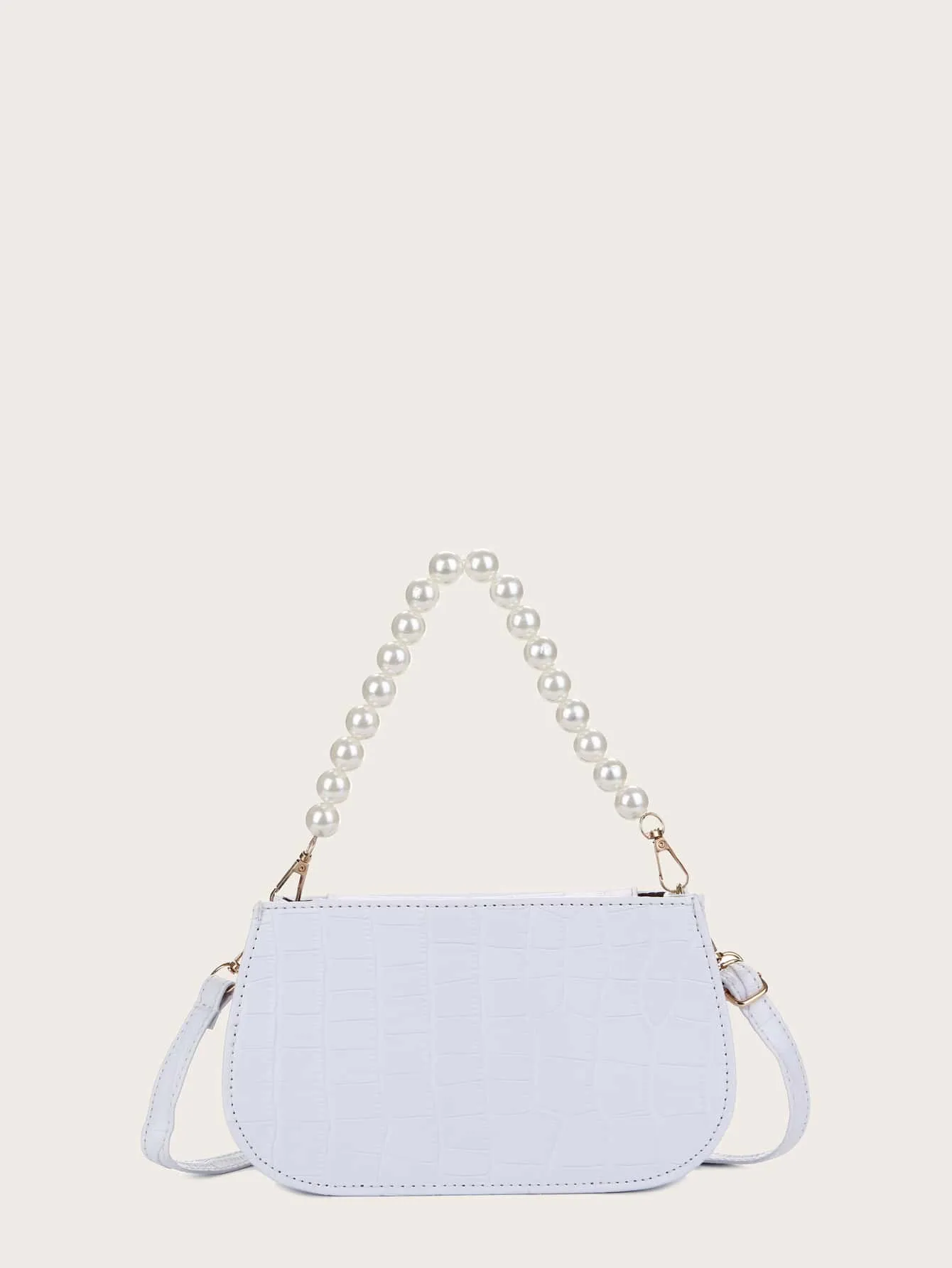 Croc Embossed Faux Pearl Strap Shoulder Bag