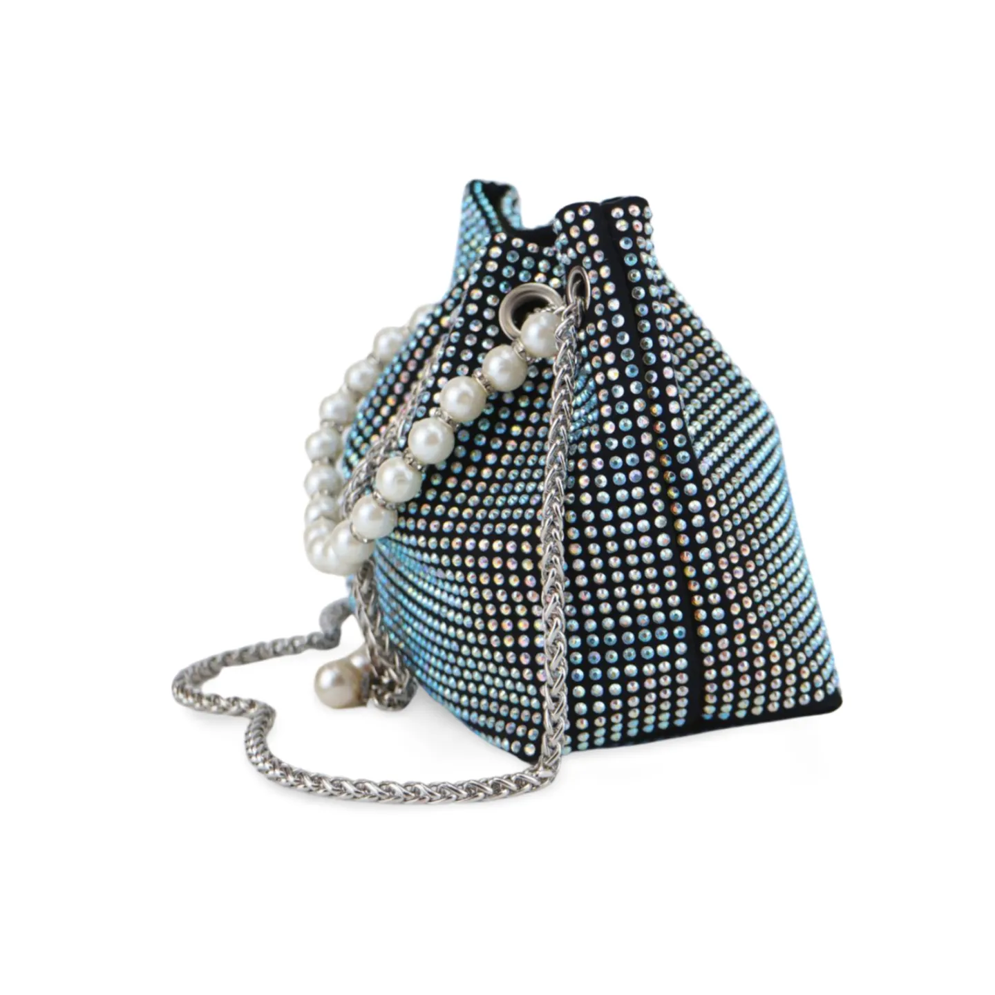 Dazzling Rhinestone Crossbody Bag for Women with Pearl Chain and Detachable Shoulder Chain