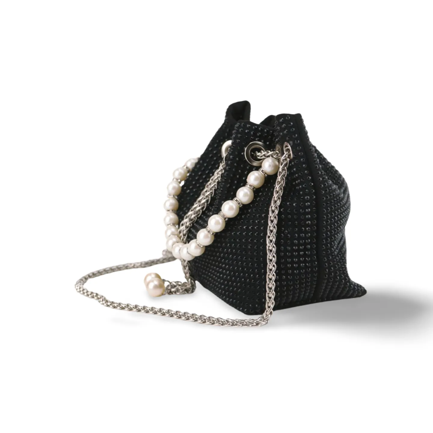 Dazzling Rhinestone Crossbody Bag for Women with Pearl Chain and Detachable Shoulder Chain