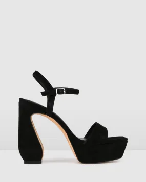 DELPHINA HIGH HEEL PLATFORM SANDALS BLACK SUEDE