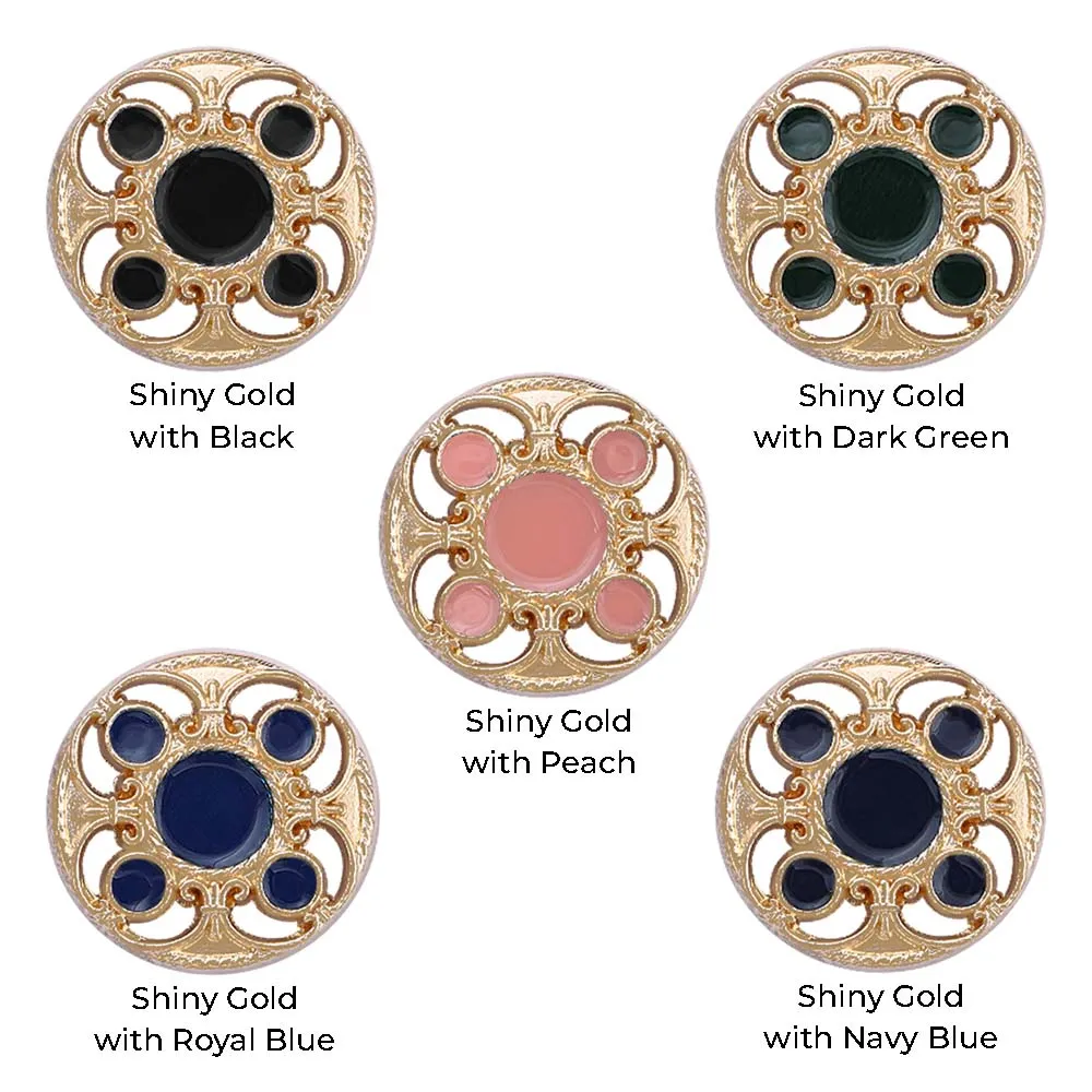 Designer Shiny Gold Cutwork Design Enamel Colour Metal Buttons