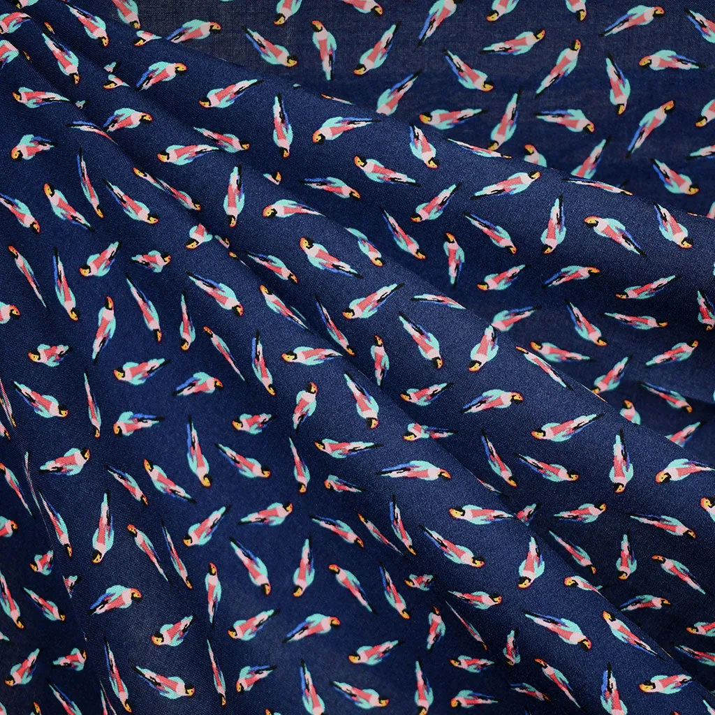 Designer Tiny Tossed Parrot Dot Rayon Challis Navy/Multi