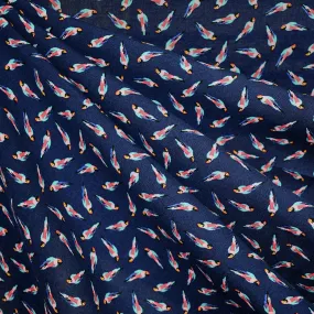 Designer Tiny Tossed Parrot Dot Rayon Challis Navy/Multi