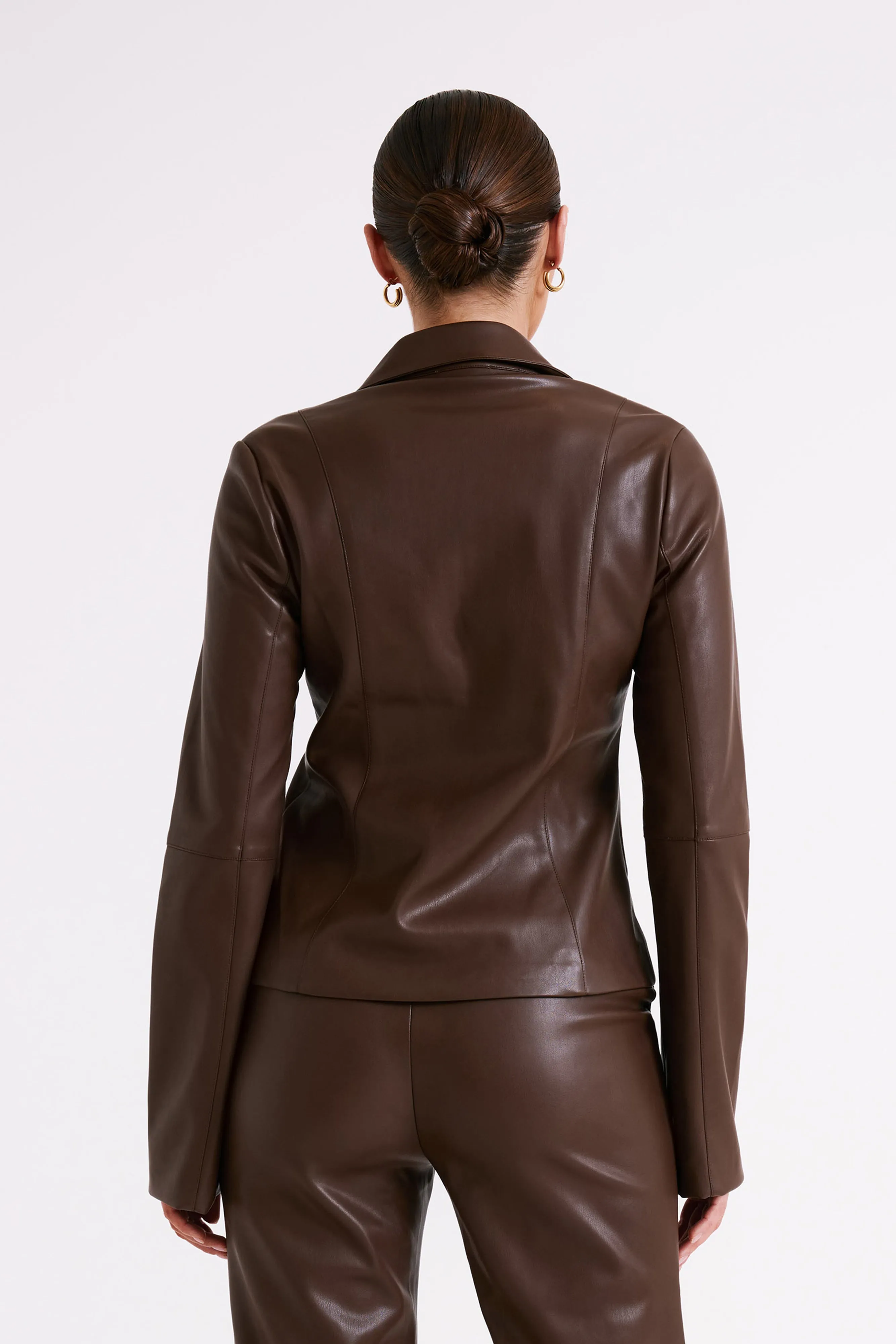 Dina Faux Leather Tie Up Top - Dark Brown