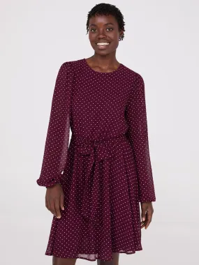 Dot Print Chiffon Fit & Flare Mini Dress