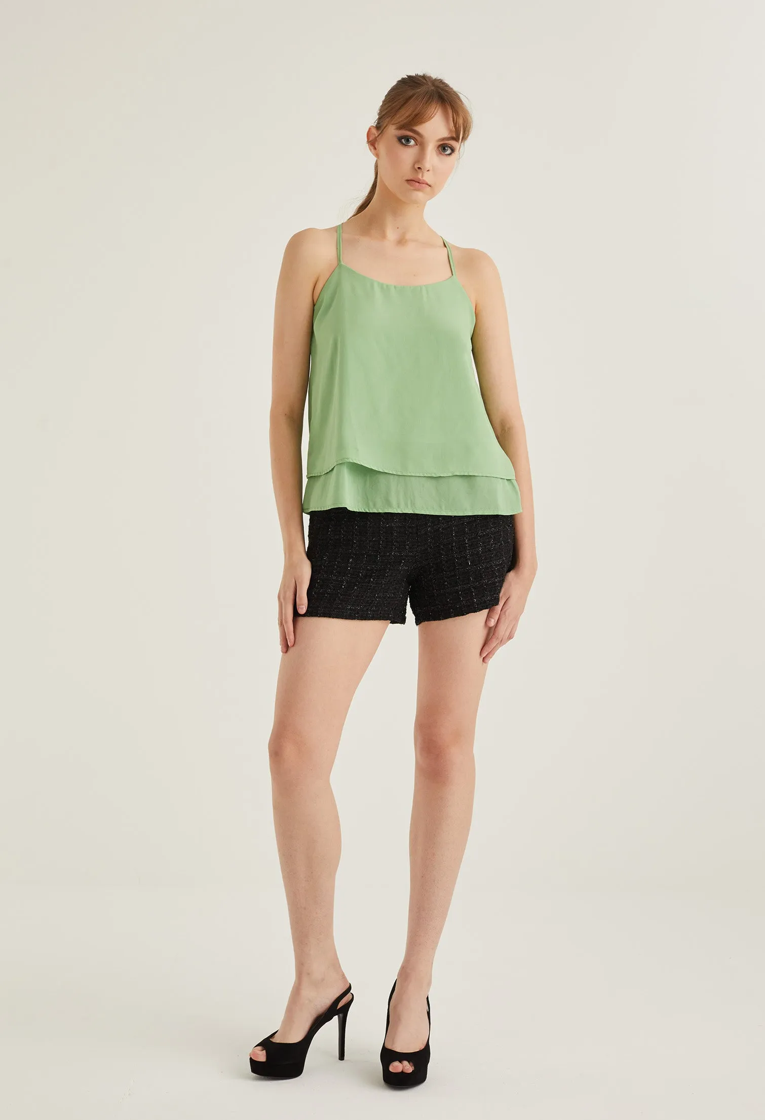 Double Tiered Flared Back Halter Camisole Top