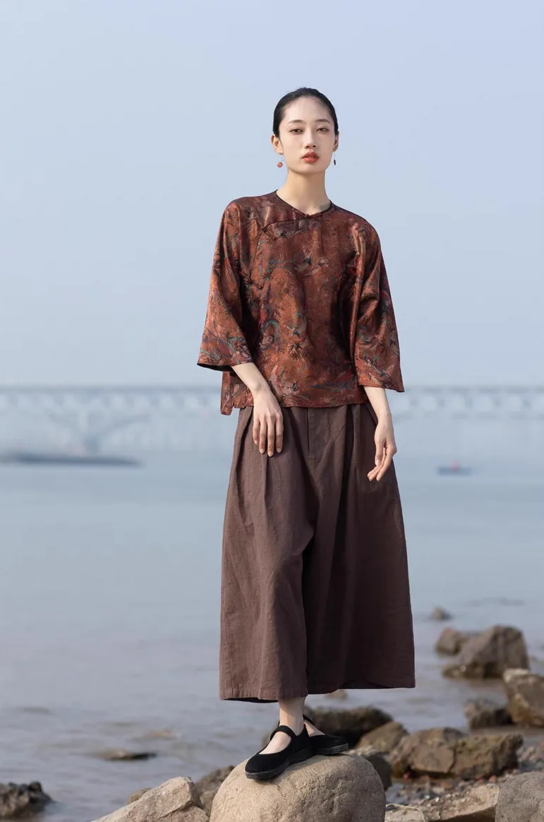 Dunhuang Feitian Print Silk Cheongsam Top