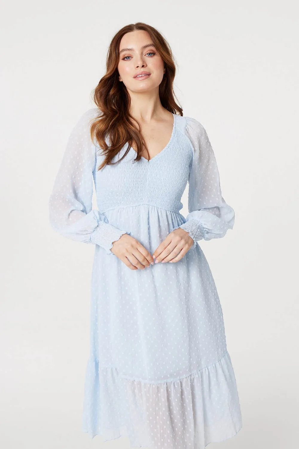 Embossed Polka Dot Smock Dress