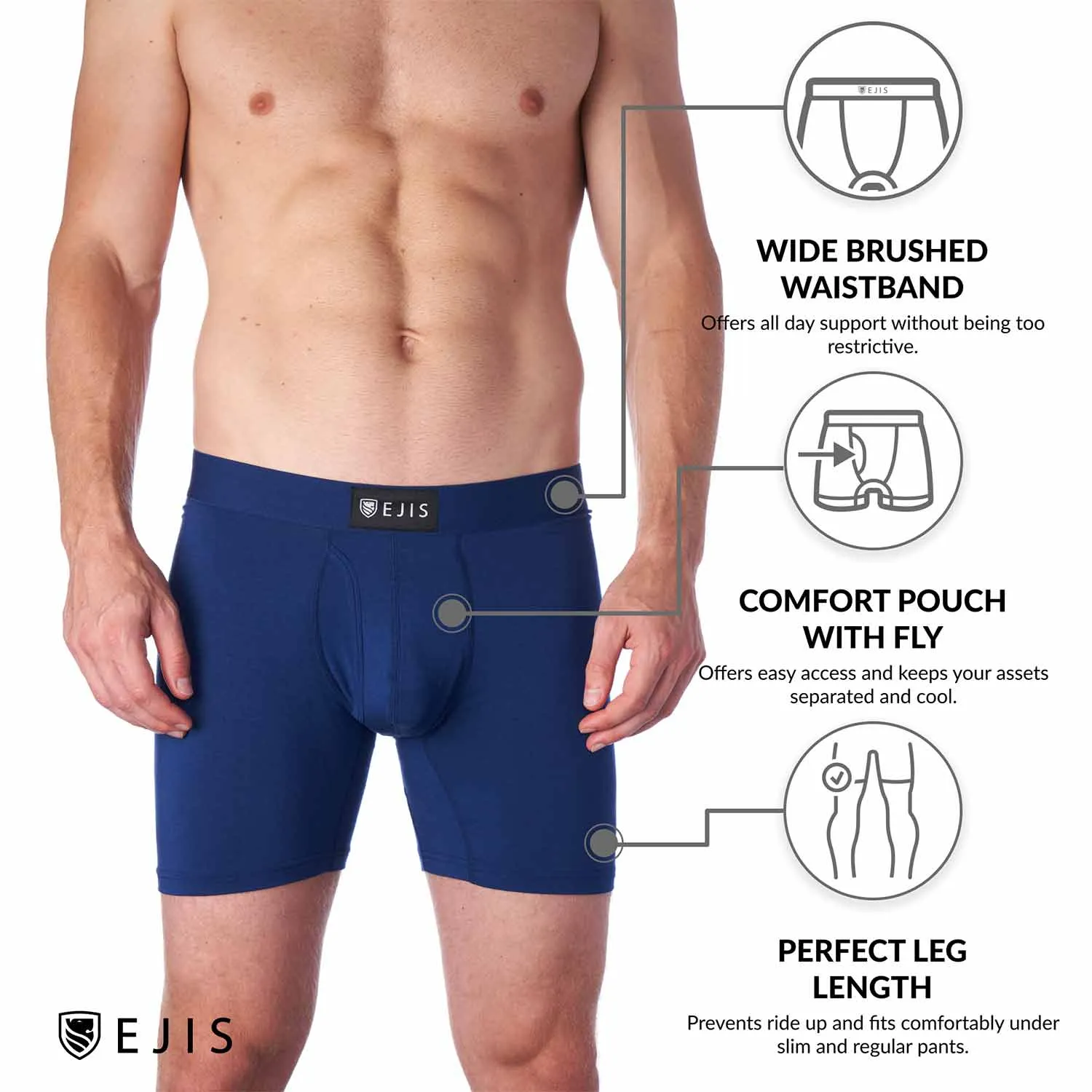 Essential Men's Boxer Briefs with Fly - Navy 6-Pack