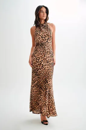 Estella Chiffon Cowl Maxi Dress - Leopard Print