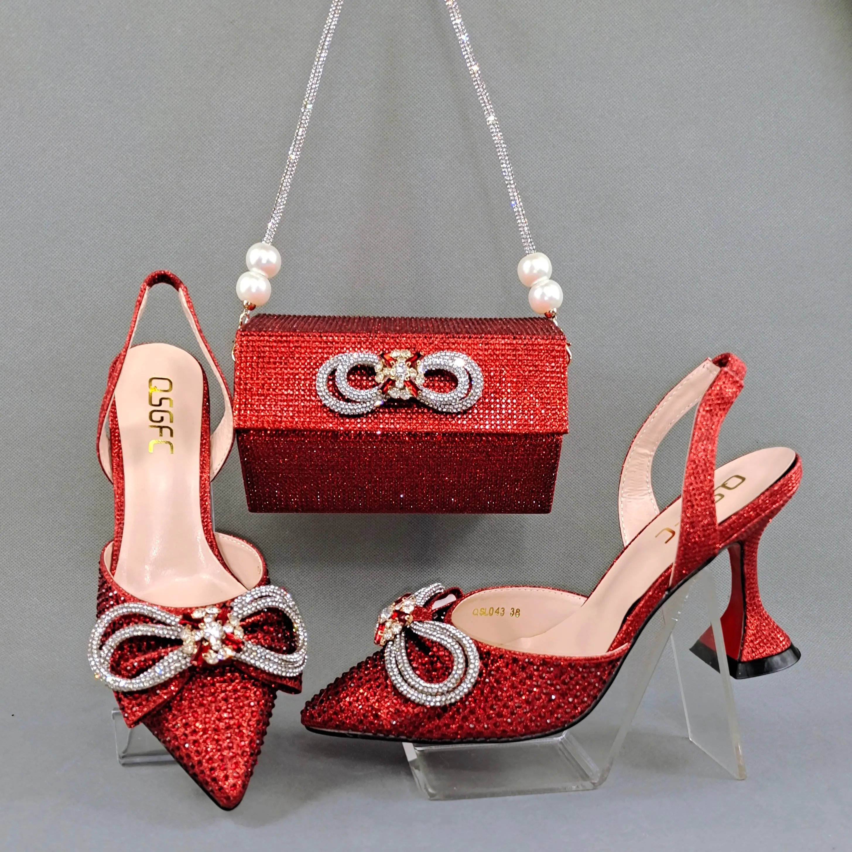 f diamonds and shiny shoes with bags,  RED