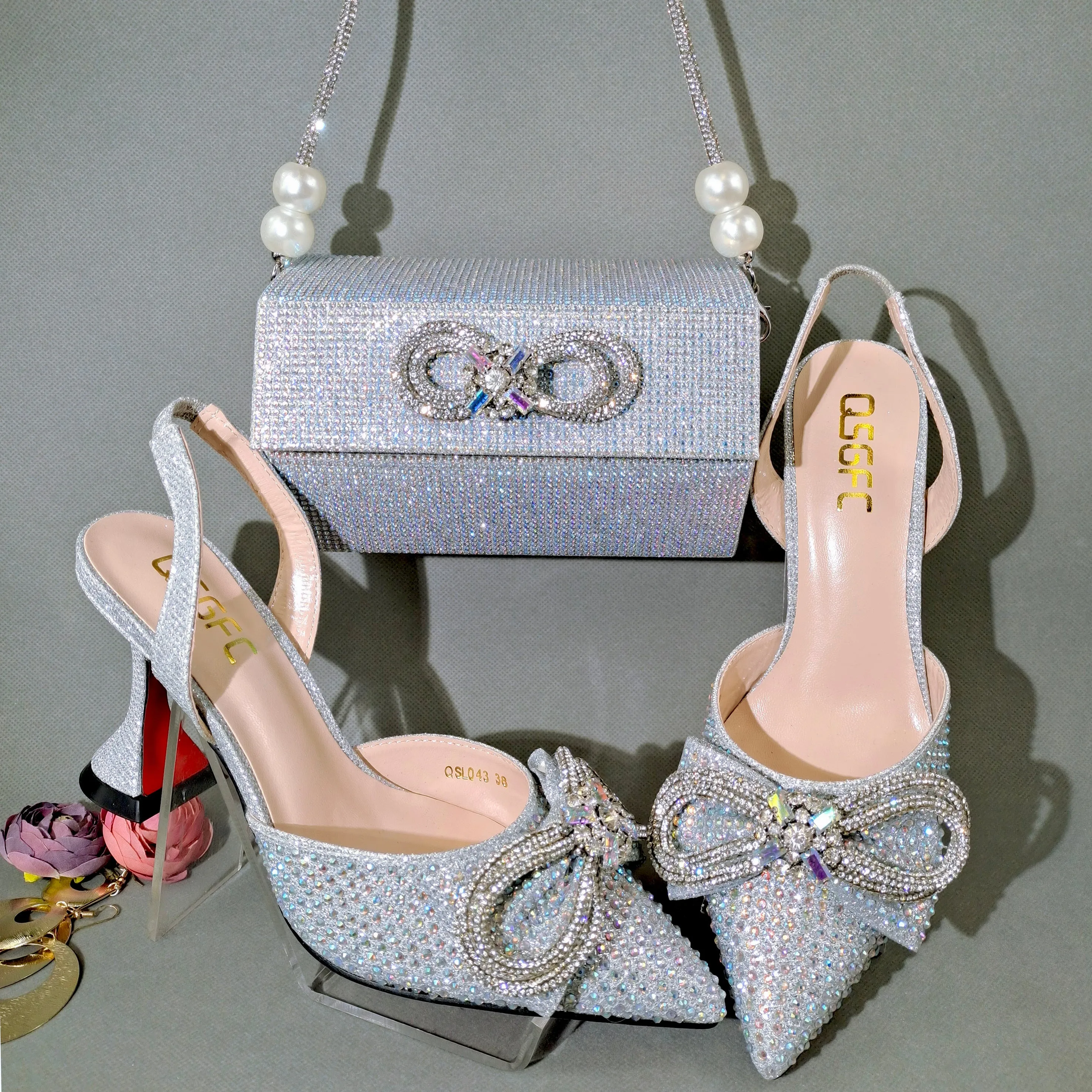 f diamonds and shiny shoes with bags,  SILVER