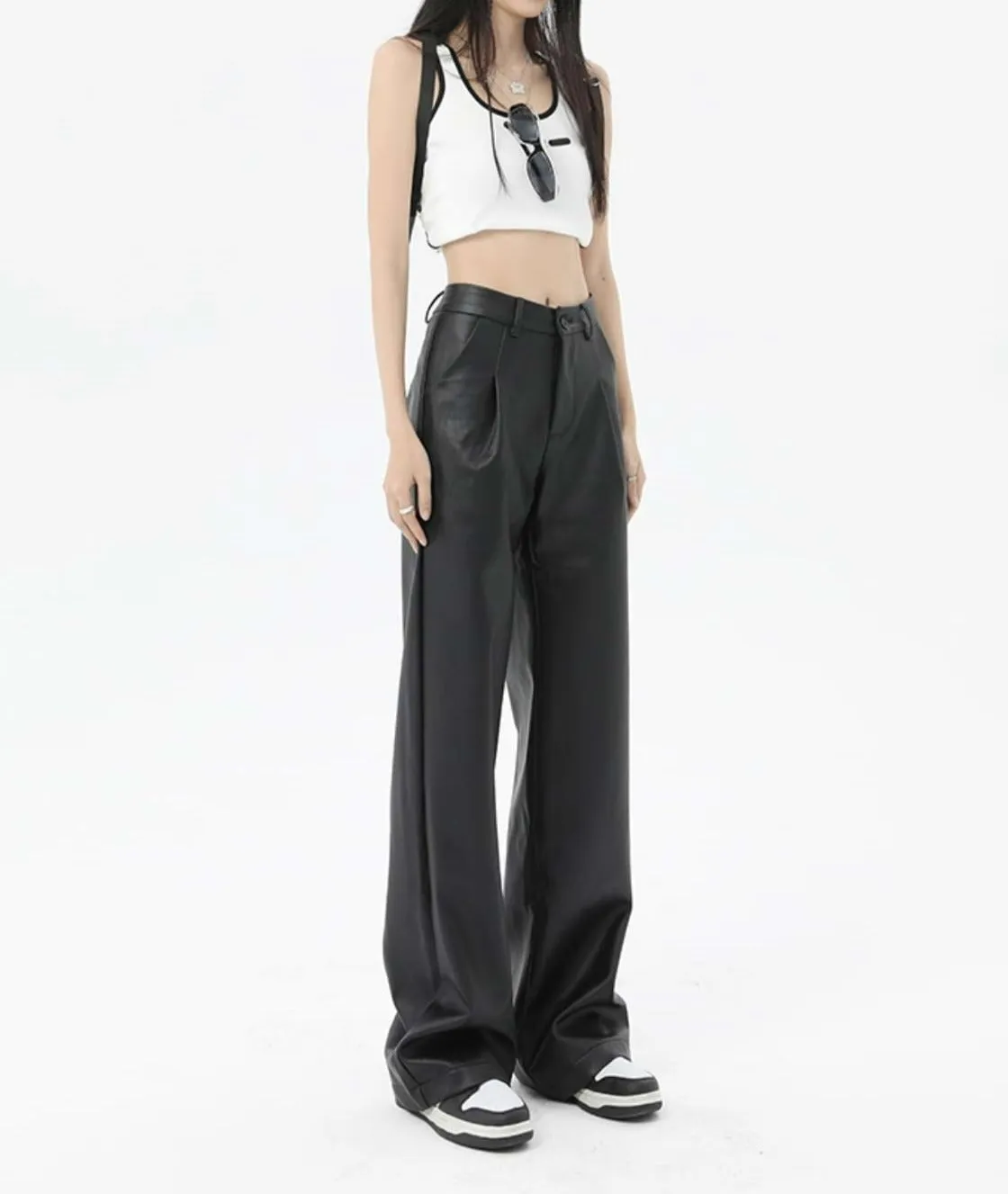 Faux Leather Wide Leg Pants