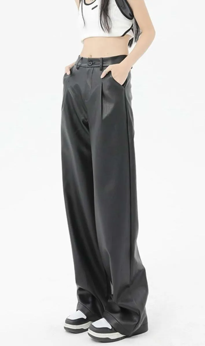 Faux Leather Wide Leg Pants