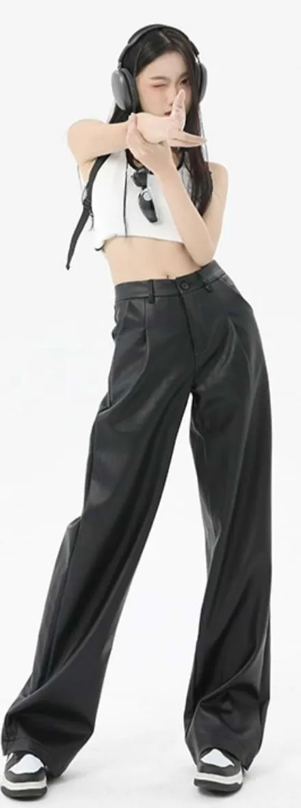 Faux Leather Wide Leg Pants