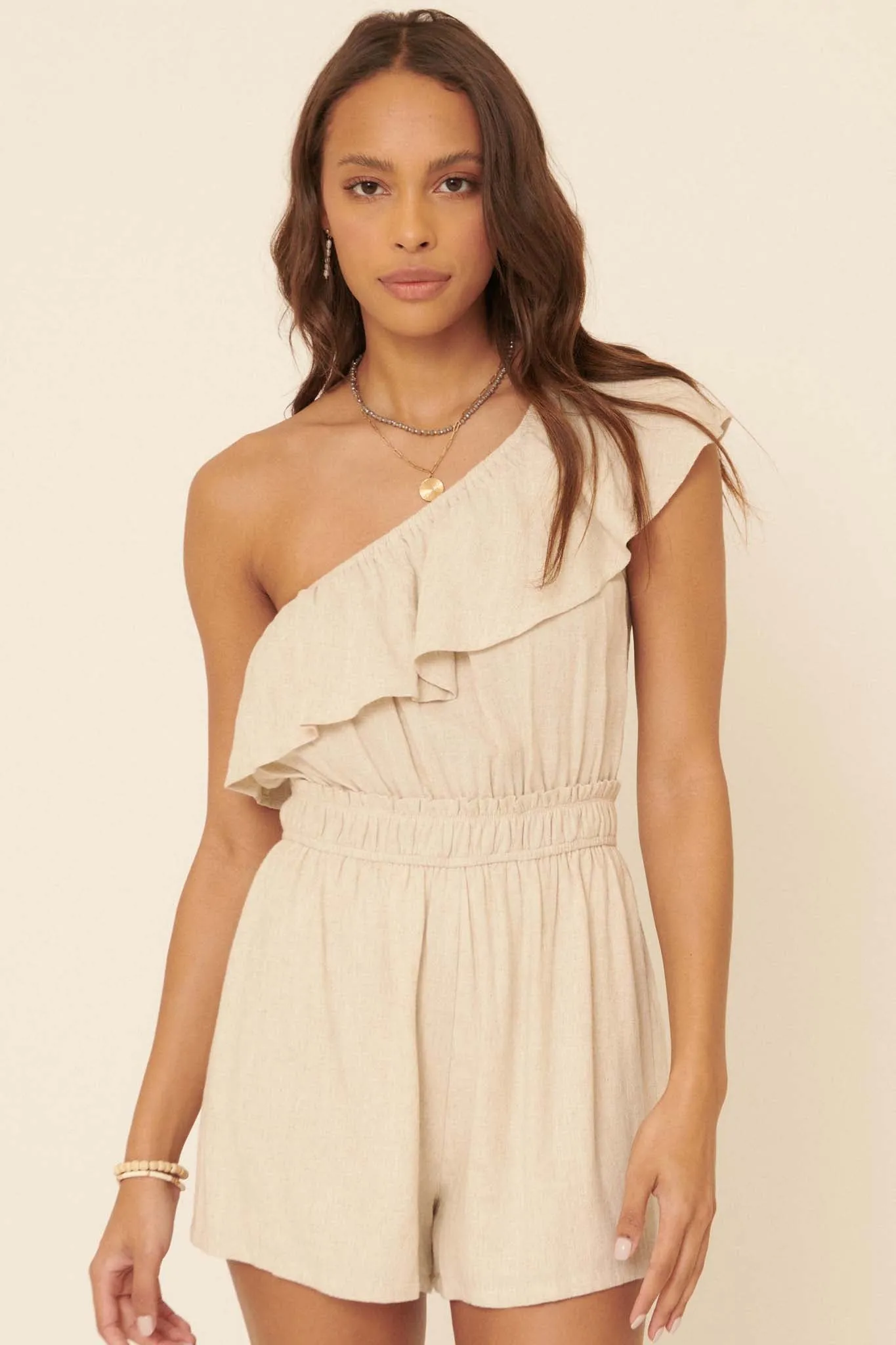 Feeling Free Ruffled One-Shoulder Romper