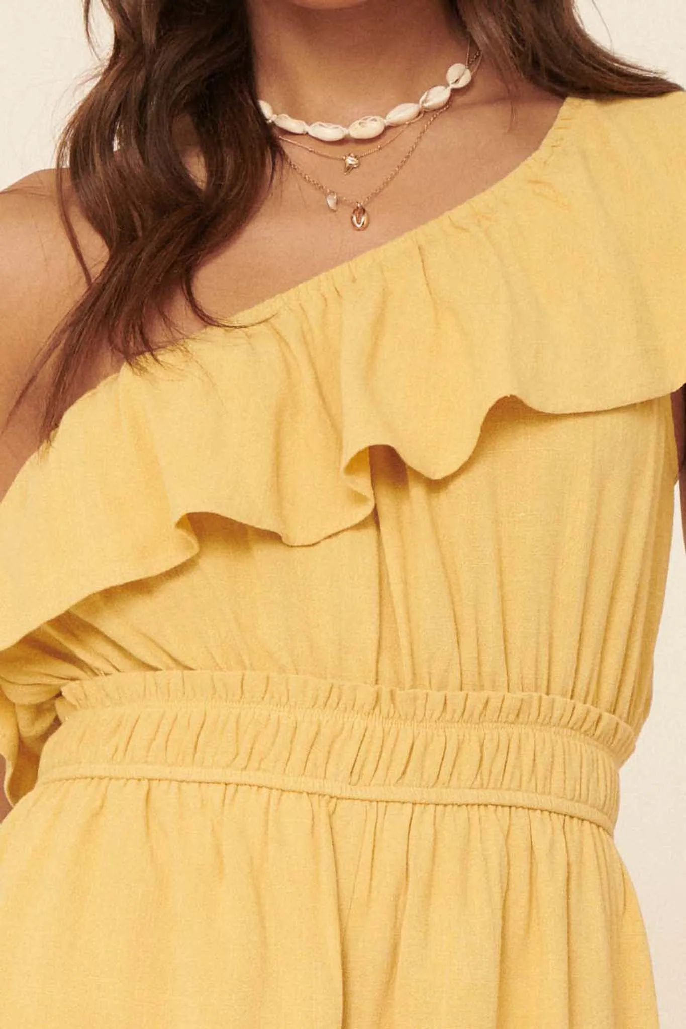 Feeling Free Ruffled One-Shoulder Romper