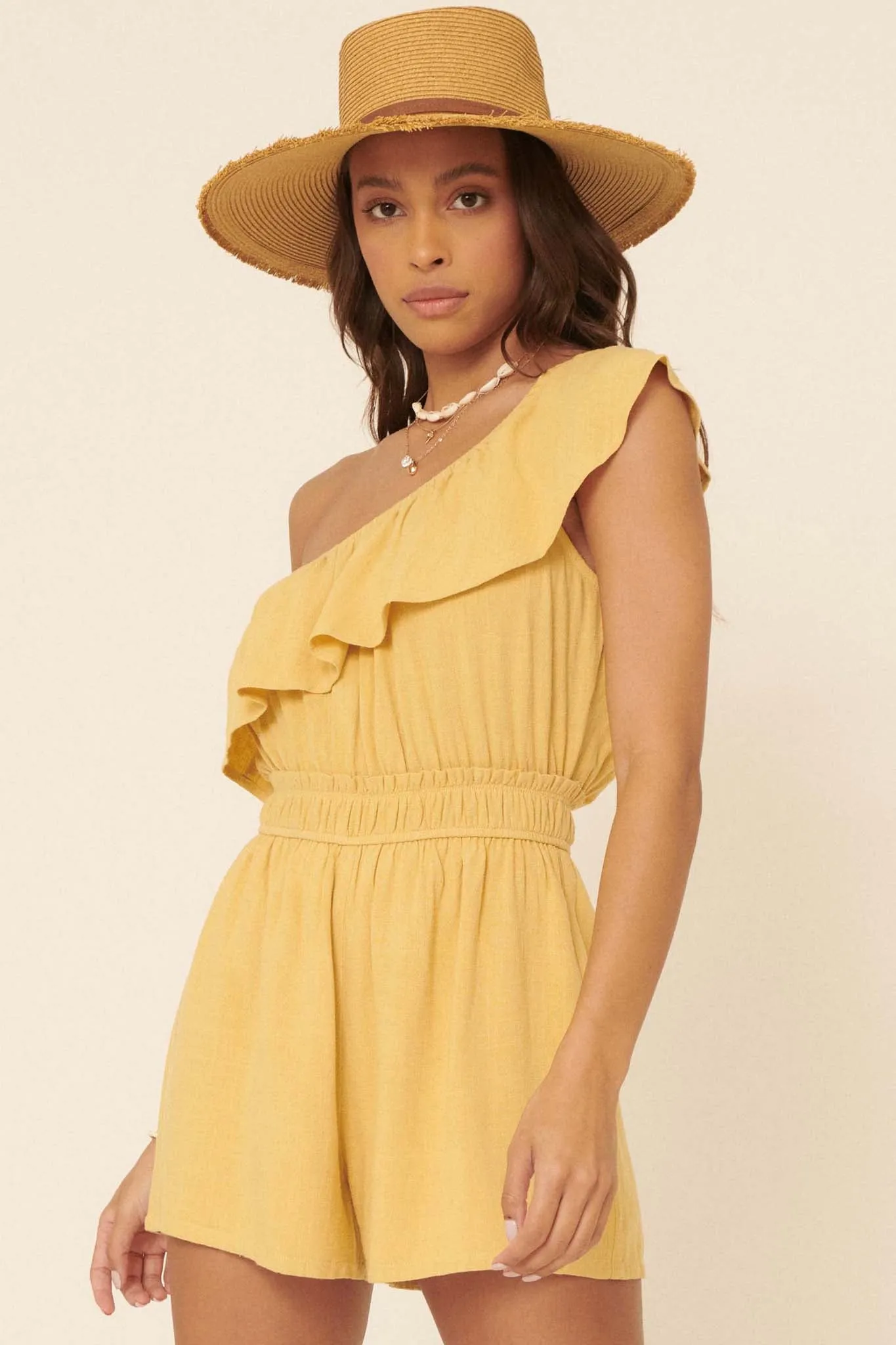 Feeling Free Ruffled One-Shoulder Romper