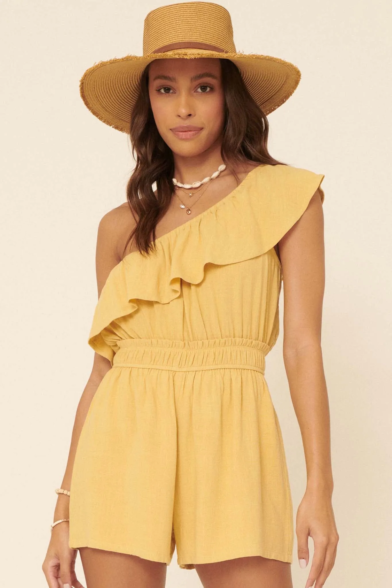 Feeling Free Ruffled One-Shoulder Romper