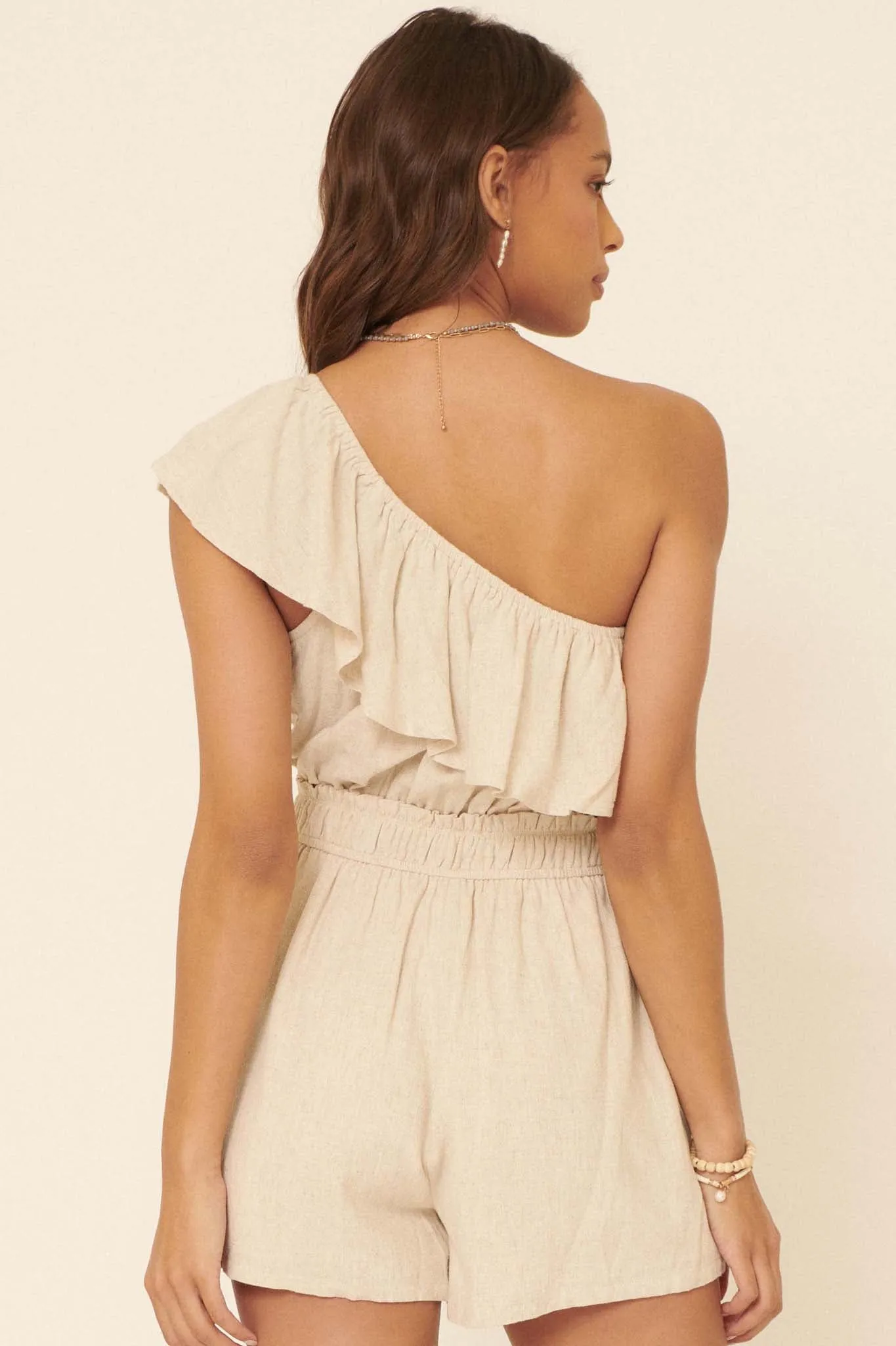 Feeling Free Ruffled One-Shoulder Romper