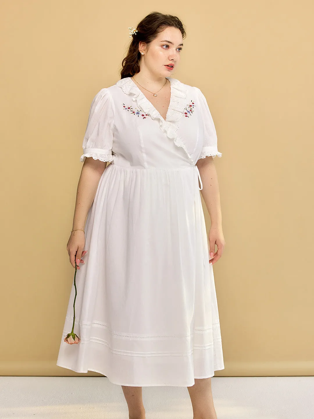 【Final Sale】Plus Size Daniella Vintage Embroidered V-Neck Dress