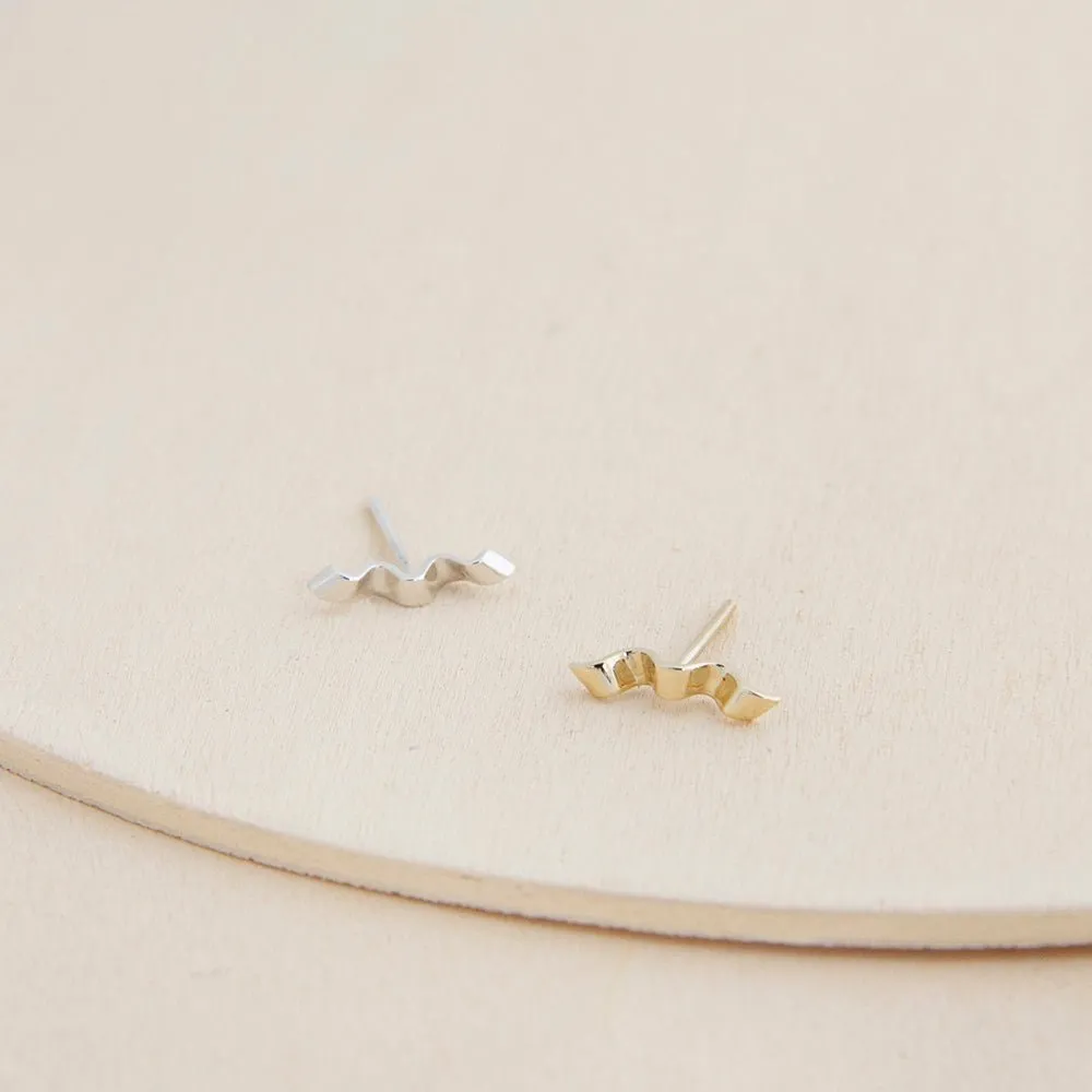 Folded Ribbon Stud Earrings - 14k Gold or Bronze