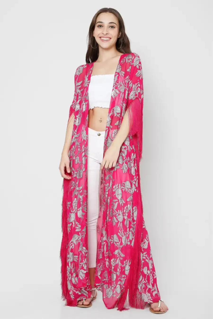 Fuchsia Fringe Maxi Duster