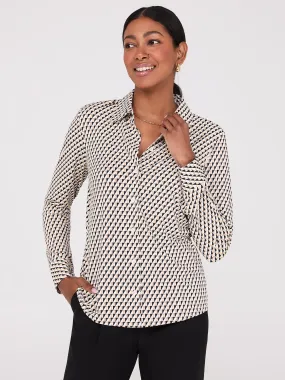 Geo Print Button-Front Classic Blouse