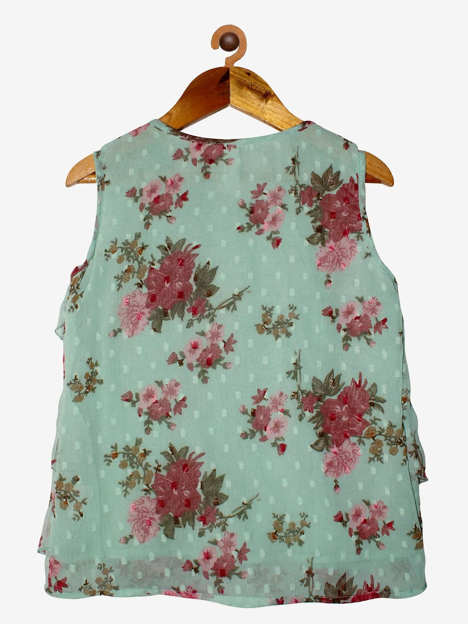 Girls Floral Printed Georgette Sleeveless Top