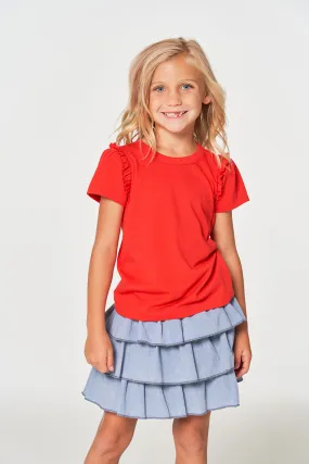 Girls rPET Vintage Jersey Ruffle Puff Sleeve Tee