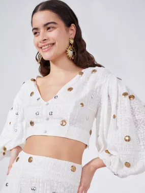 Gitana Embroidered Viscose Cropped Blouse