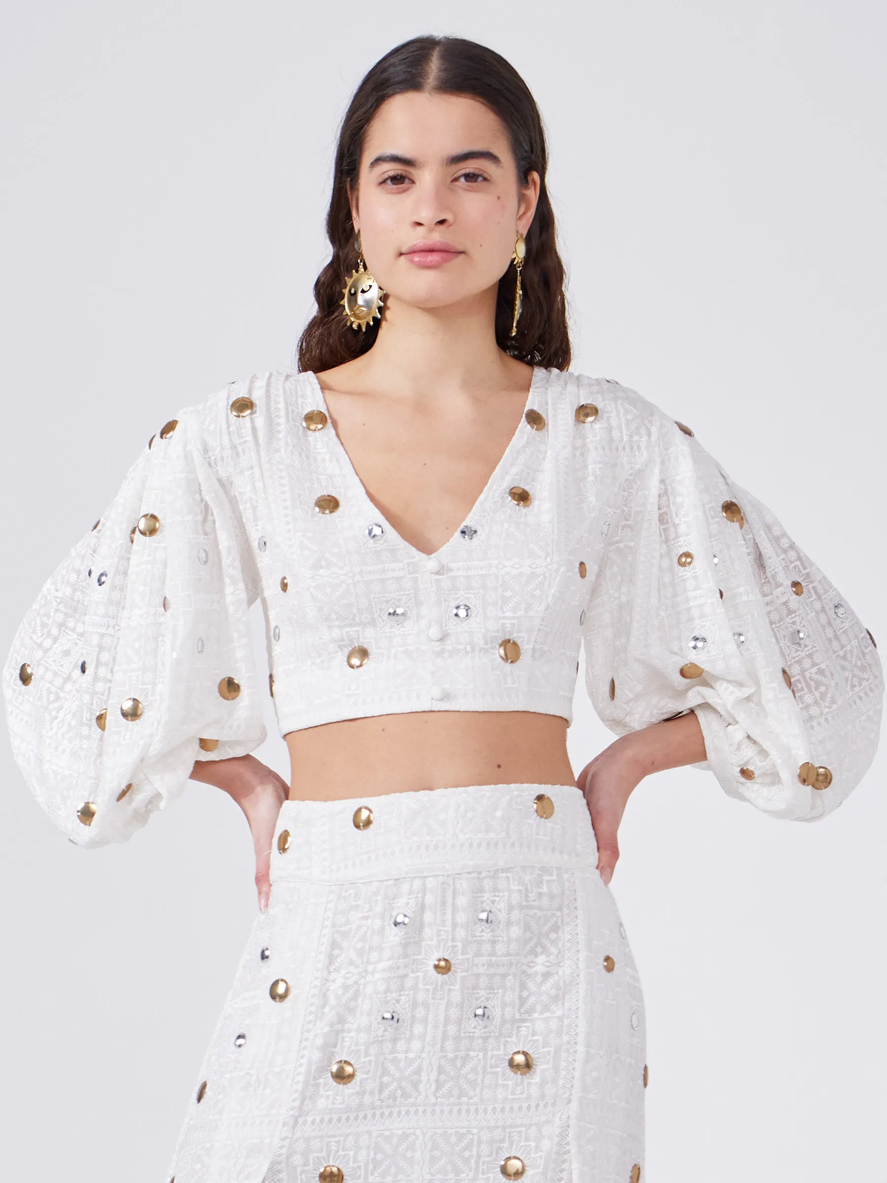 Gitana Embroidered Viscose Cropped Blouse