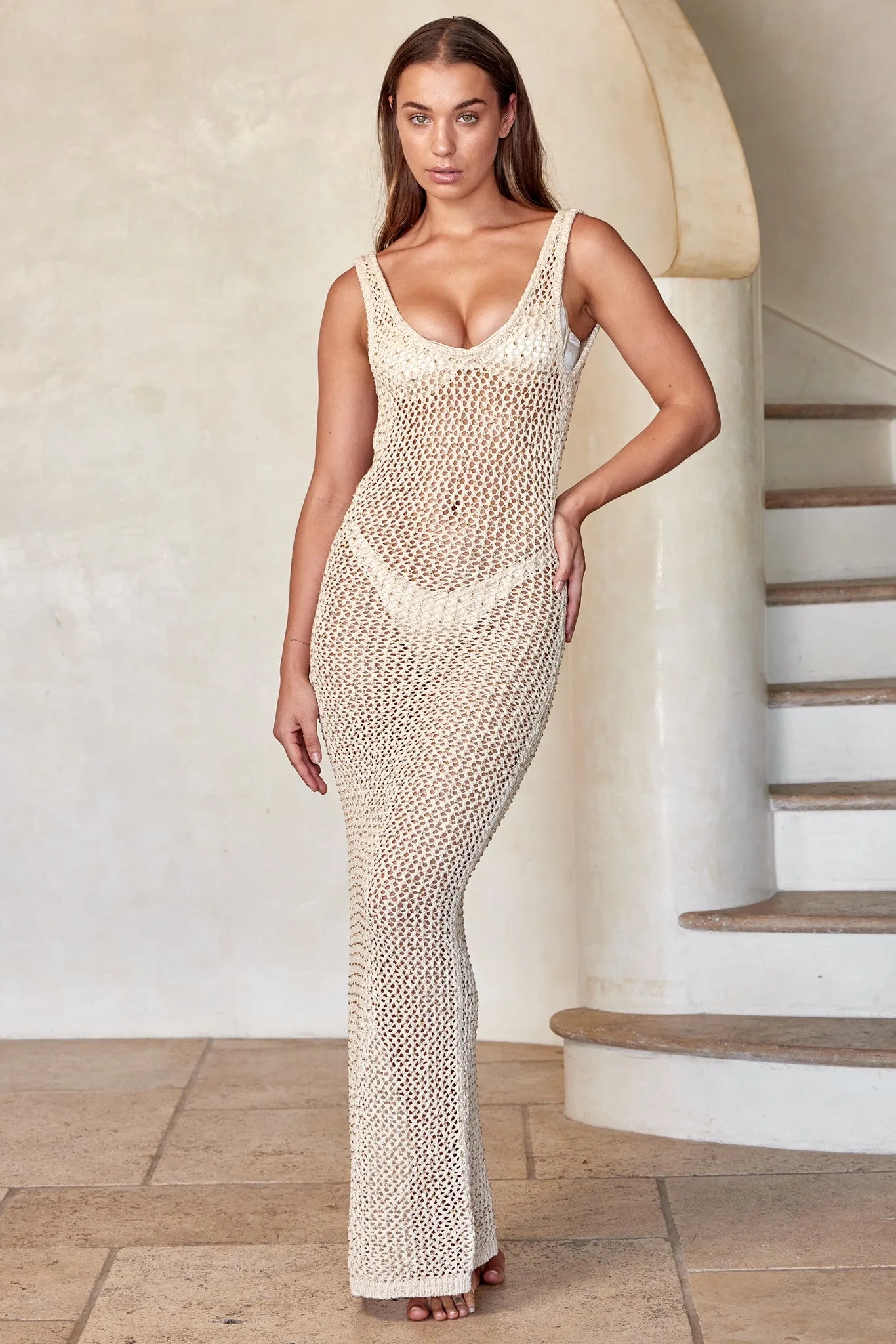 Hamptons Dress - Champagne Diamond Crochet