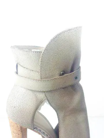 HERVE LEGER Crackle Leather Gray Taupe Buckle Wrap Cork Platform Heels Size 8