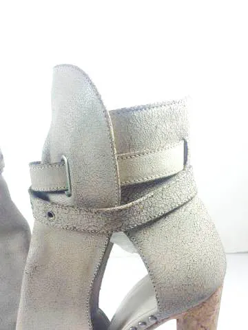 HERVE LEGER Crackle Leather Gray Taupe Buckle Wrap Cork Platform Heels Size 8