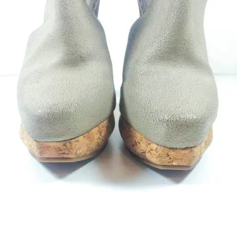 HERVE LEGER Crackle Leather Gray Taupe Buckle Wrap Cork Platform Heels Size 8