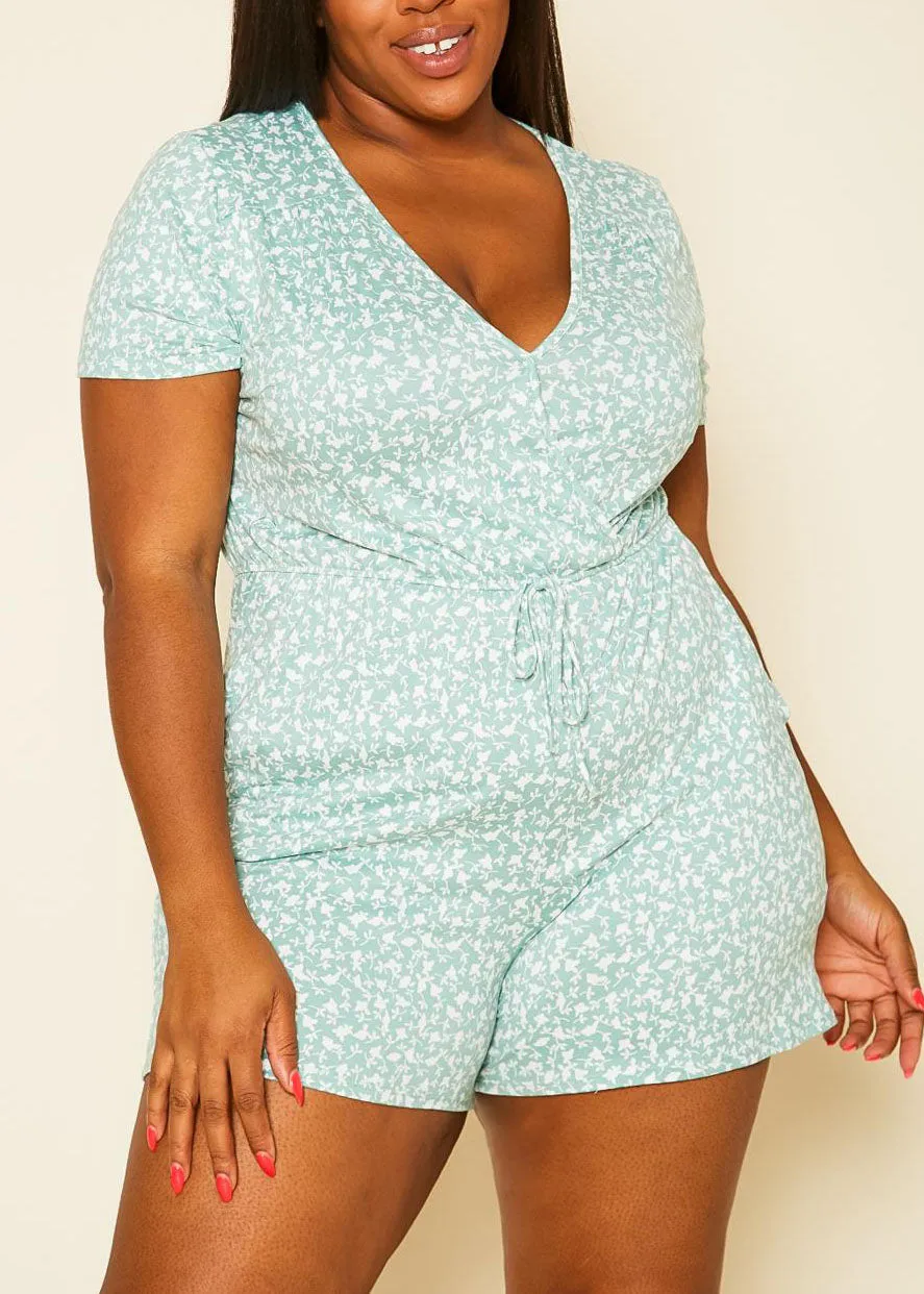 HI Curvy Plus Size Women  Floral Print Romper With Pockets