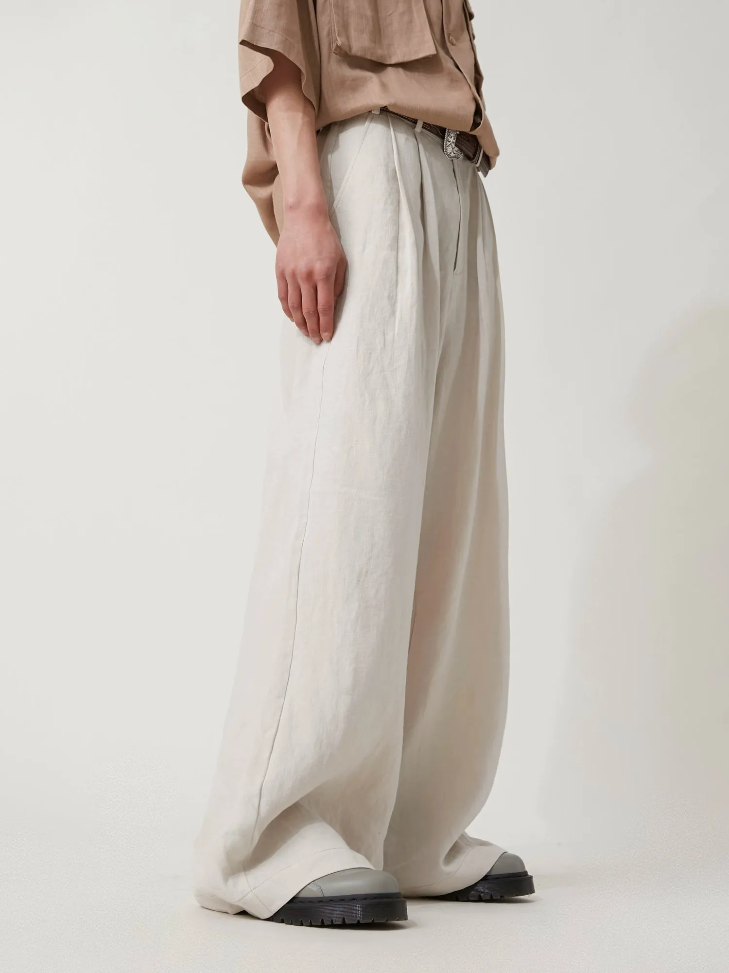 High-Waisted Wide-Leg Linen Trousers