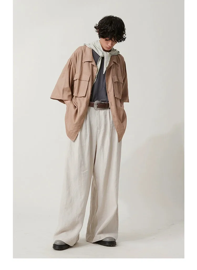 High-Waisted Wide-Leg Linen Trousers