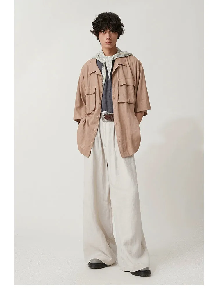 High-Waisted Wide-Leg Linen Trousers