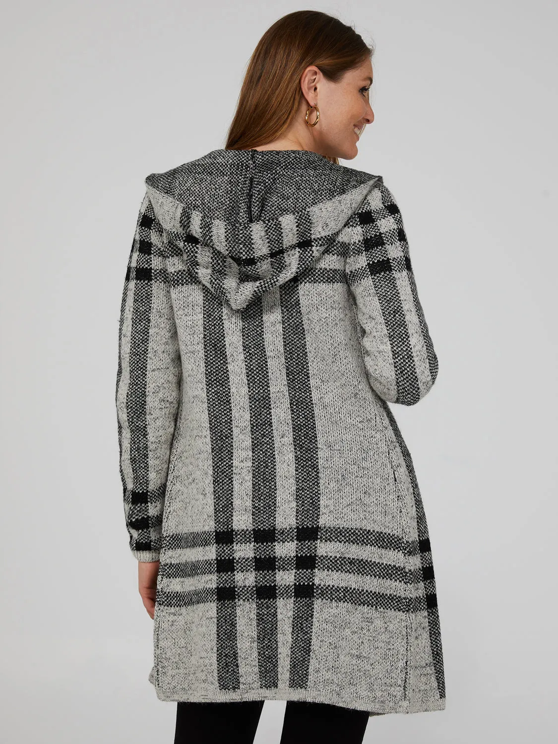 Hooded Plaid Coatigan