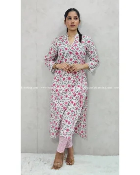 Ivory Pink Angarakha Kurta Set