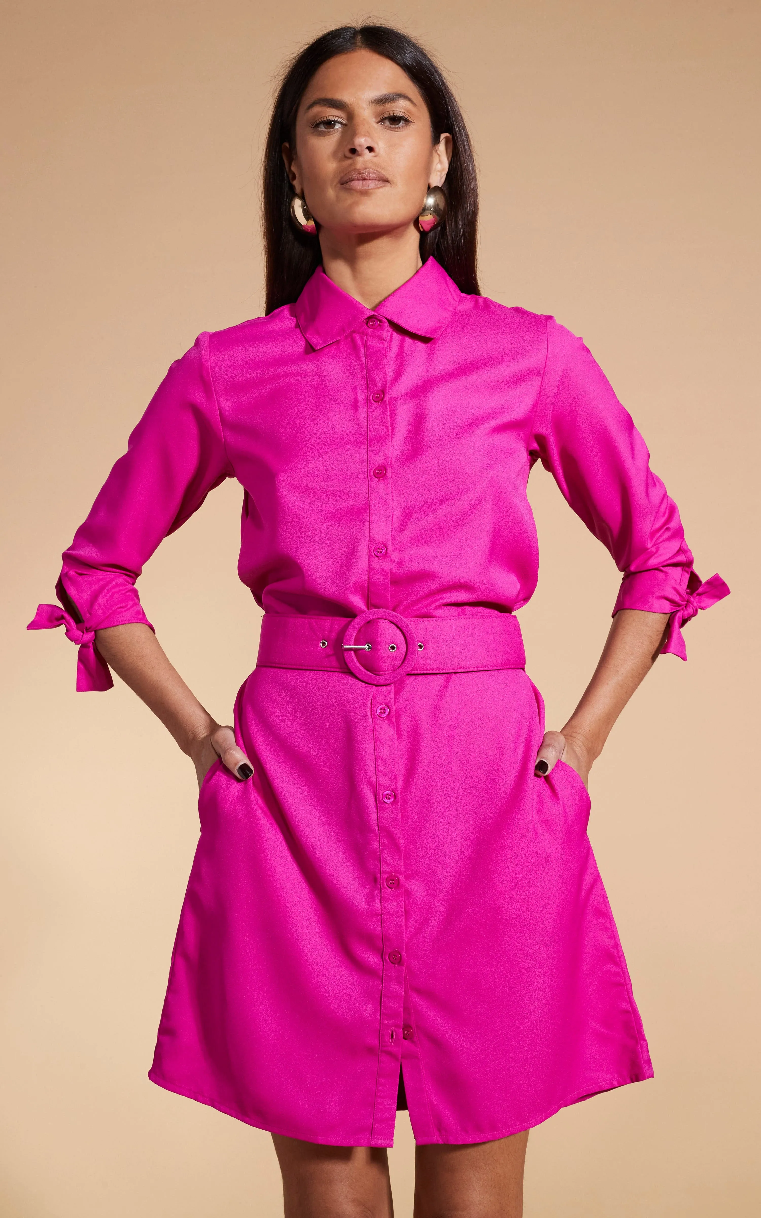 Jonah Mini Shirt Dress in Magenta