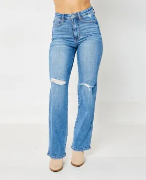 Judy Blue High Rise Tummy Control Knee Destroy Straight Jeans