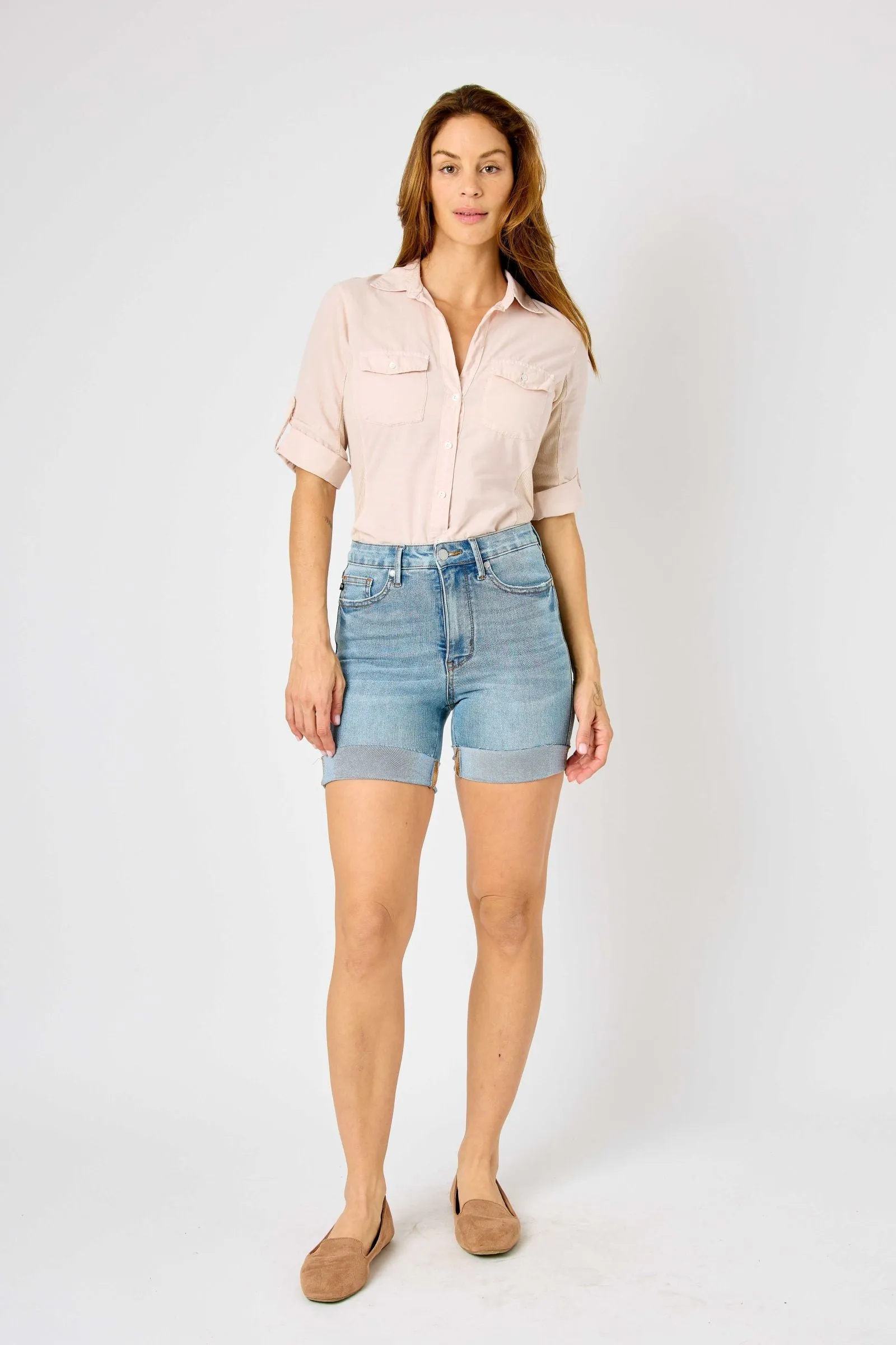 Judy Blue Reg/Plus High Waist Tummy Control Cool Denim Shorts