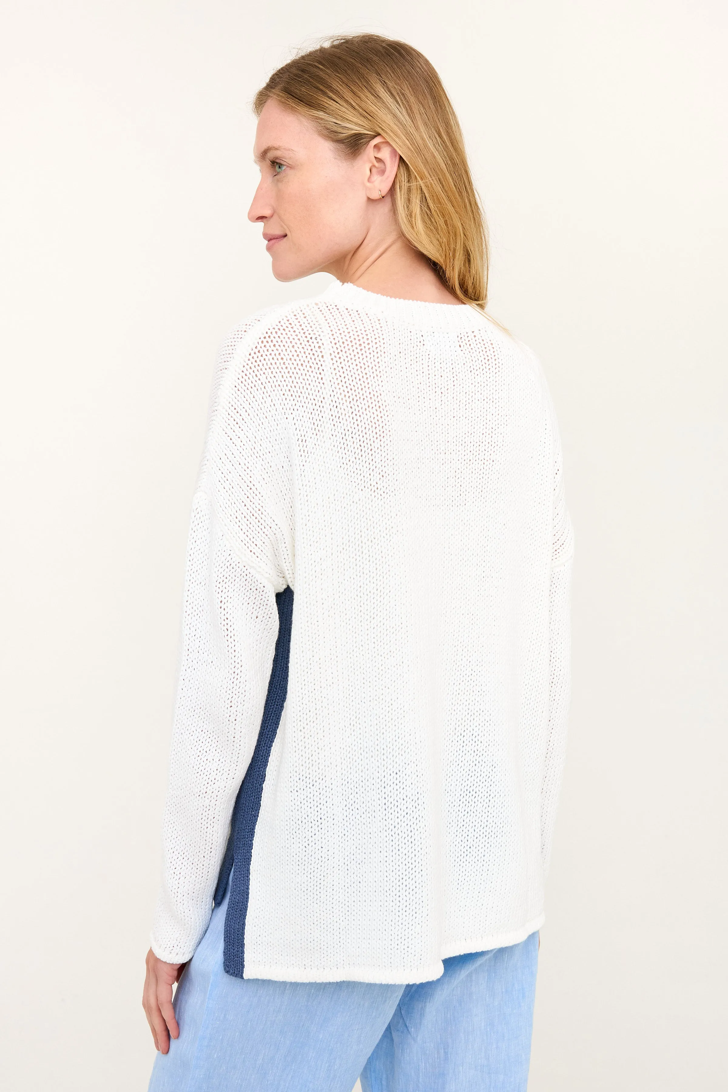 Julie Sweater - White with Vintage Indigo