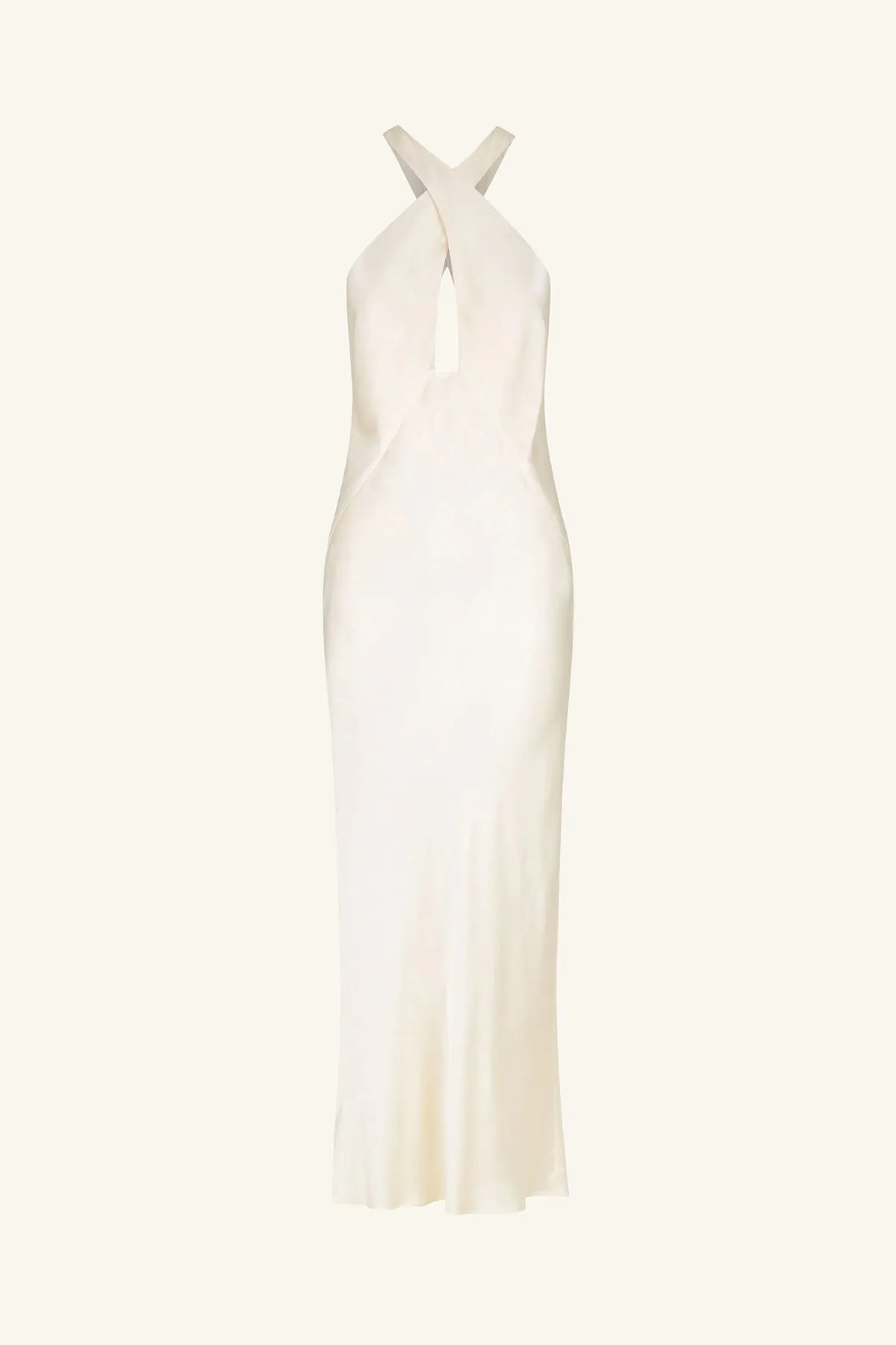 LA LUNE CROSS FRONT KEYHOLE MIDI DRESS - CREAM