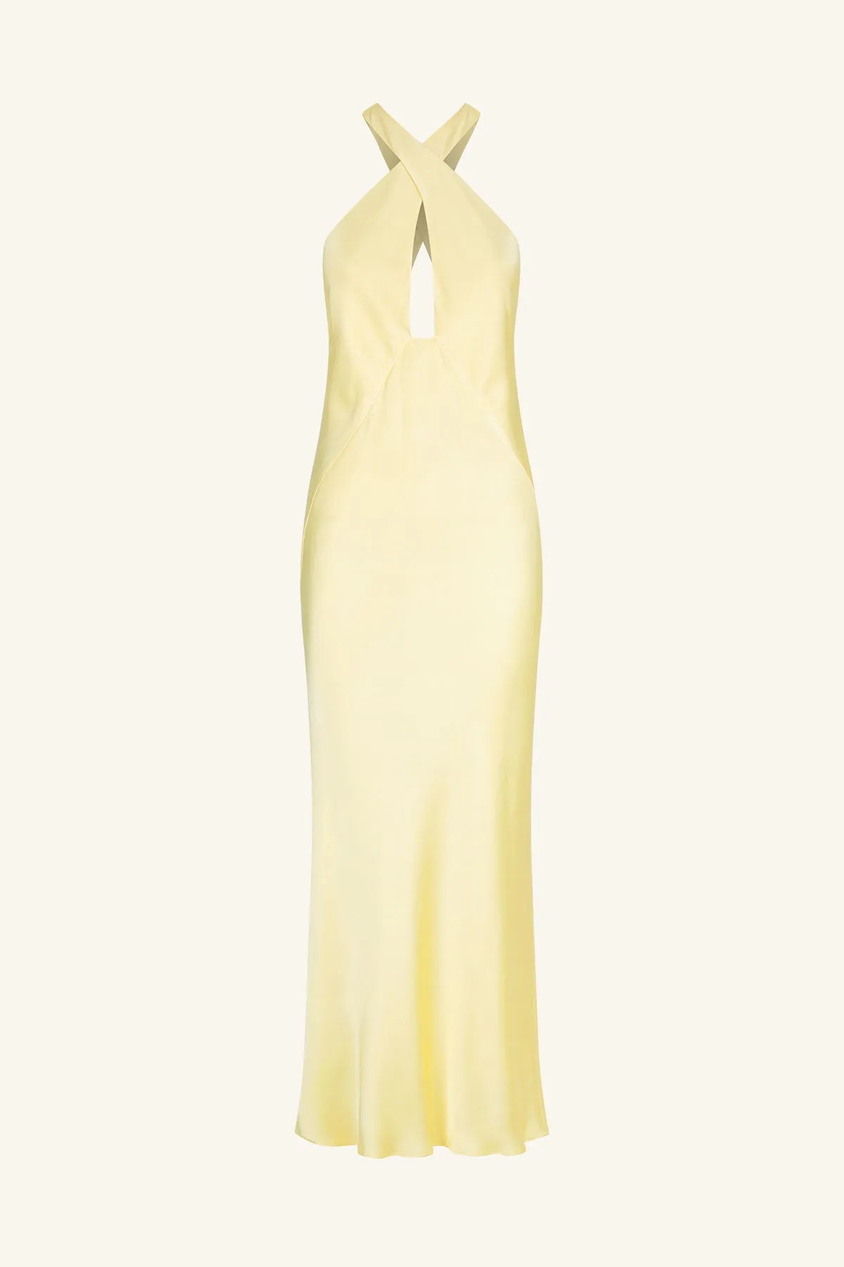 LA LUNE CROSS FRONT KEYHOLE MIDI DRESS - LEMON