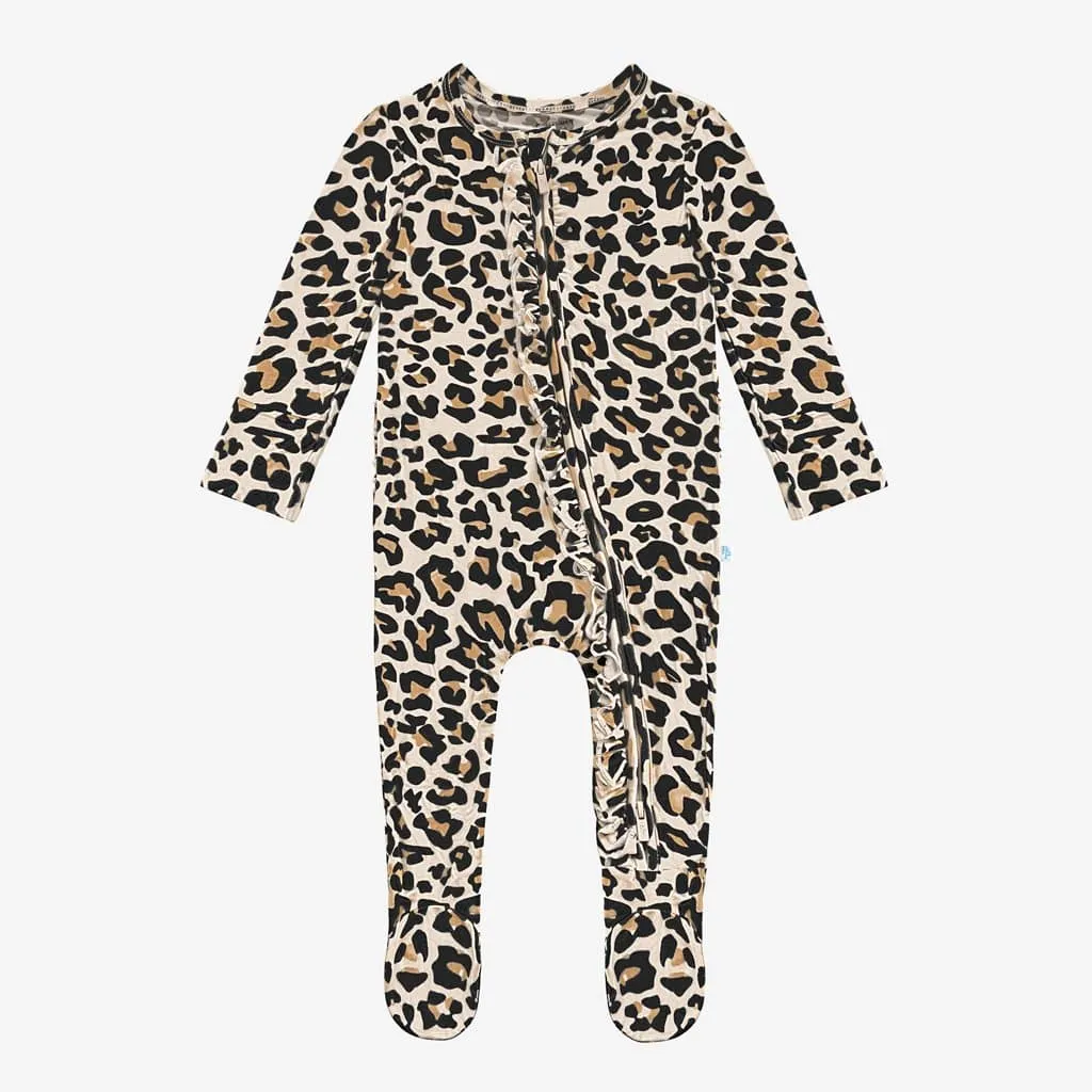 Lana Leopard Tan Footie Ruffled Zippered One Piece